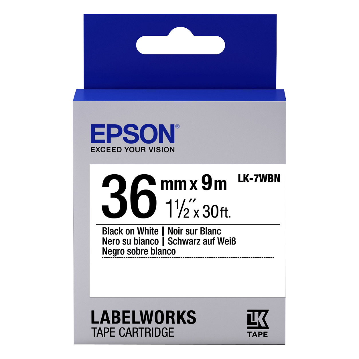 Traka za pisač naljepnica EPSON LK-7WBN, 36mm x 9m, crni ispis na bijeloj podlozi