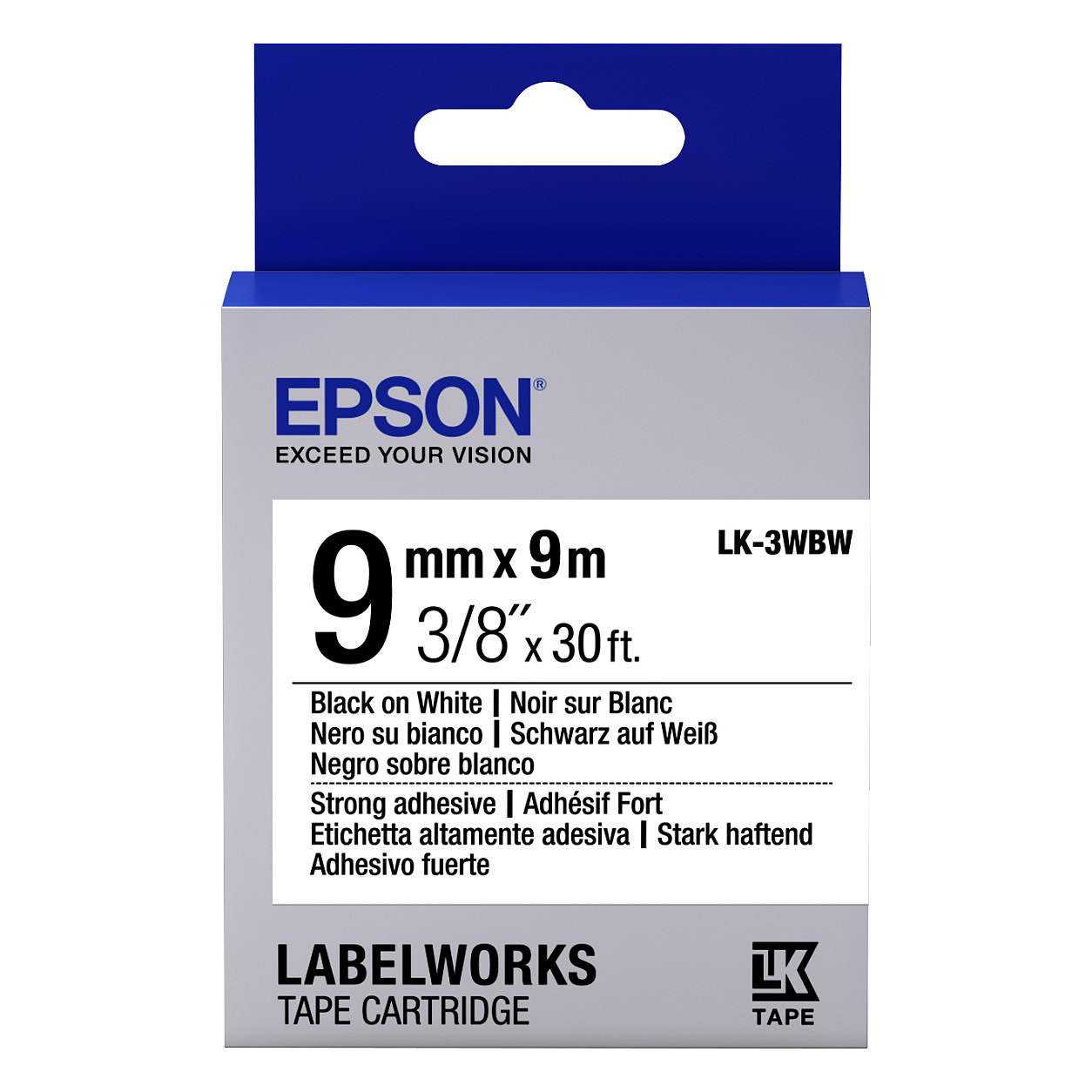 Traka za pisač naljepnica EPSON LabelWorks LK-3WBW, 9mm, crni ispis na bijeloj podlozi-0