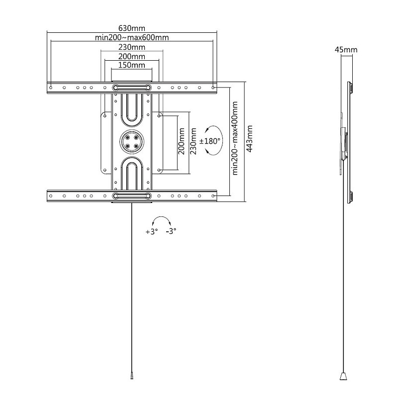 Zidni nosač za TV EQUIP 650323 37"-80" do 50kg, nagibni i okretni-8