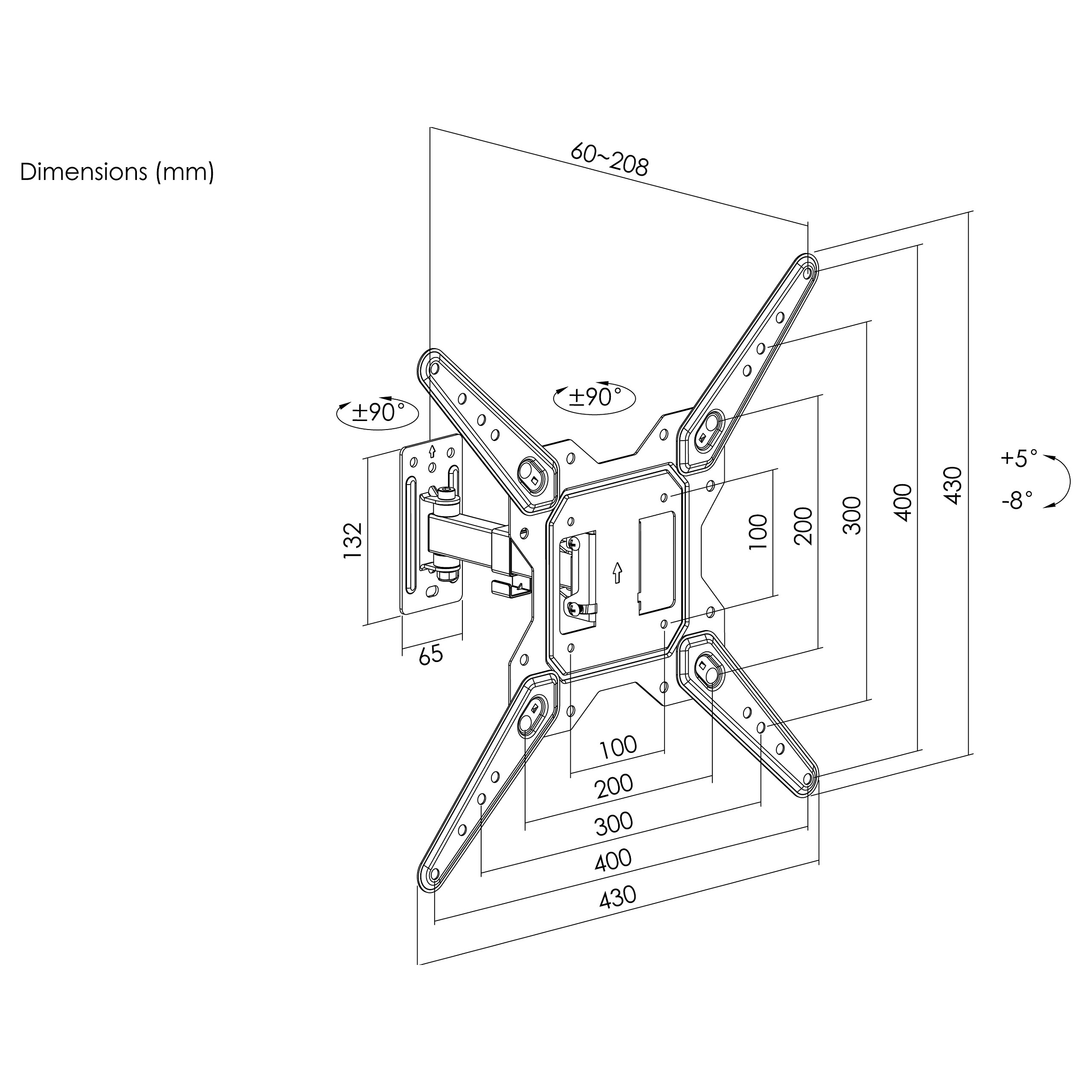 Equip Wandhalterung 23"-55"/1TFT V.bewegl. 1Gelenk 30Kg sw retail-7