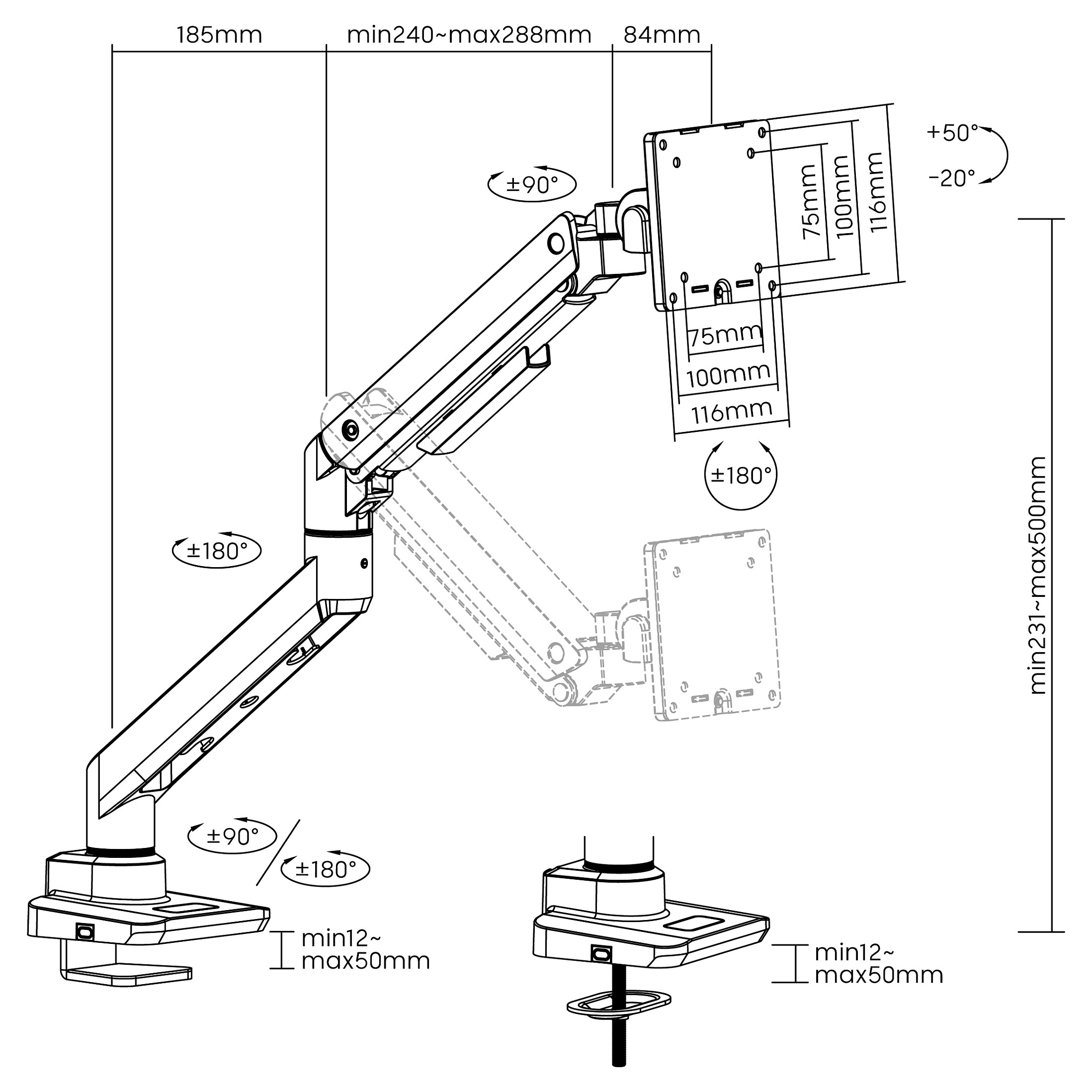 Stolni nosač za monitor EQUIP 650617, 17"-49", do 20kg, plinska opruga, bijeli-7
