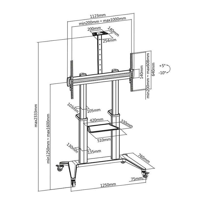 Stalak za TV ROLINE mobilni, 70"-120", do 140kg-1