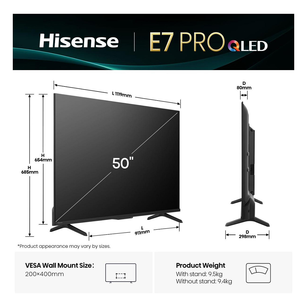Televizor HISENSE 50E7KQ PRO QLED UHD 4K 144Hz Smart TV-1