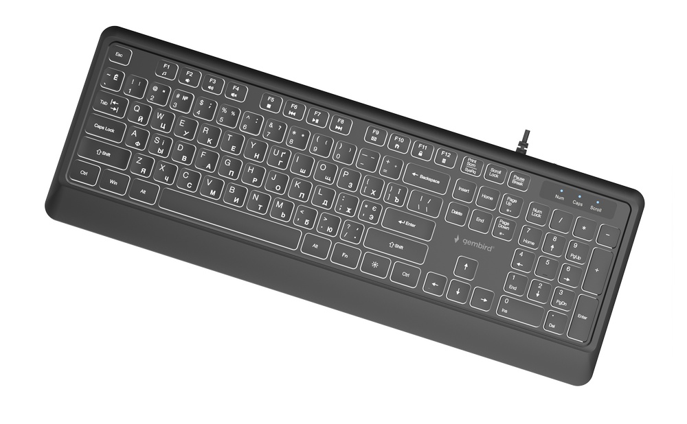 GEMBIRD SLIM WIRED BACKLIGHT KEYBOARD BLACK, RU LA-2