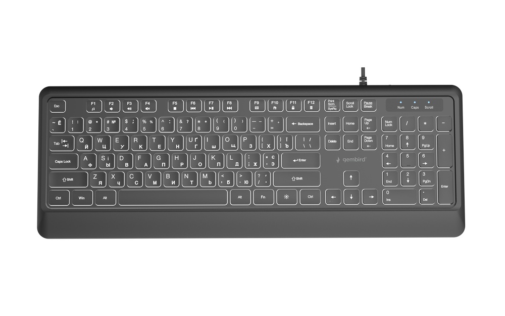 GEMBIRD SLIM WIRED BACKLIGHT KEYBOARD BLACK, RU LA