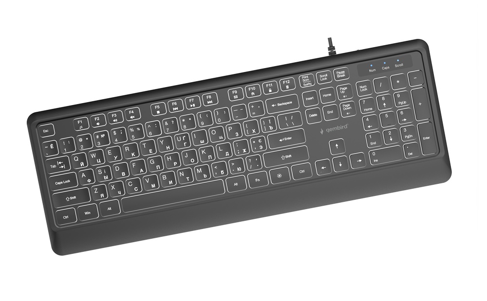 GEMBIRD SLIM WIRED BACKLIGHT KEYBOARD BLACK, RU LA-1