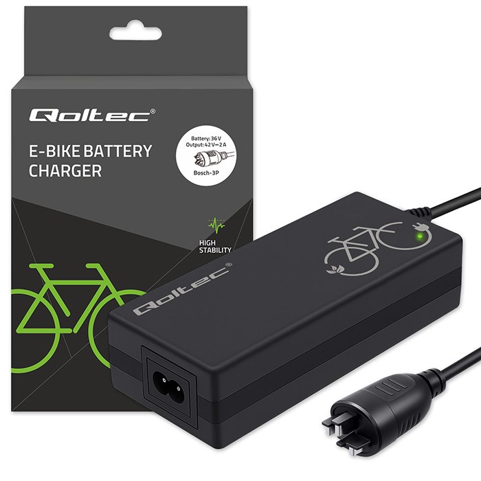 Punjač za električni bicikl QOLTEC 42V 2A za 36V baterije (Bosch 3-pin)