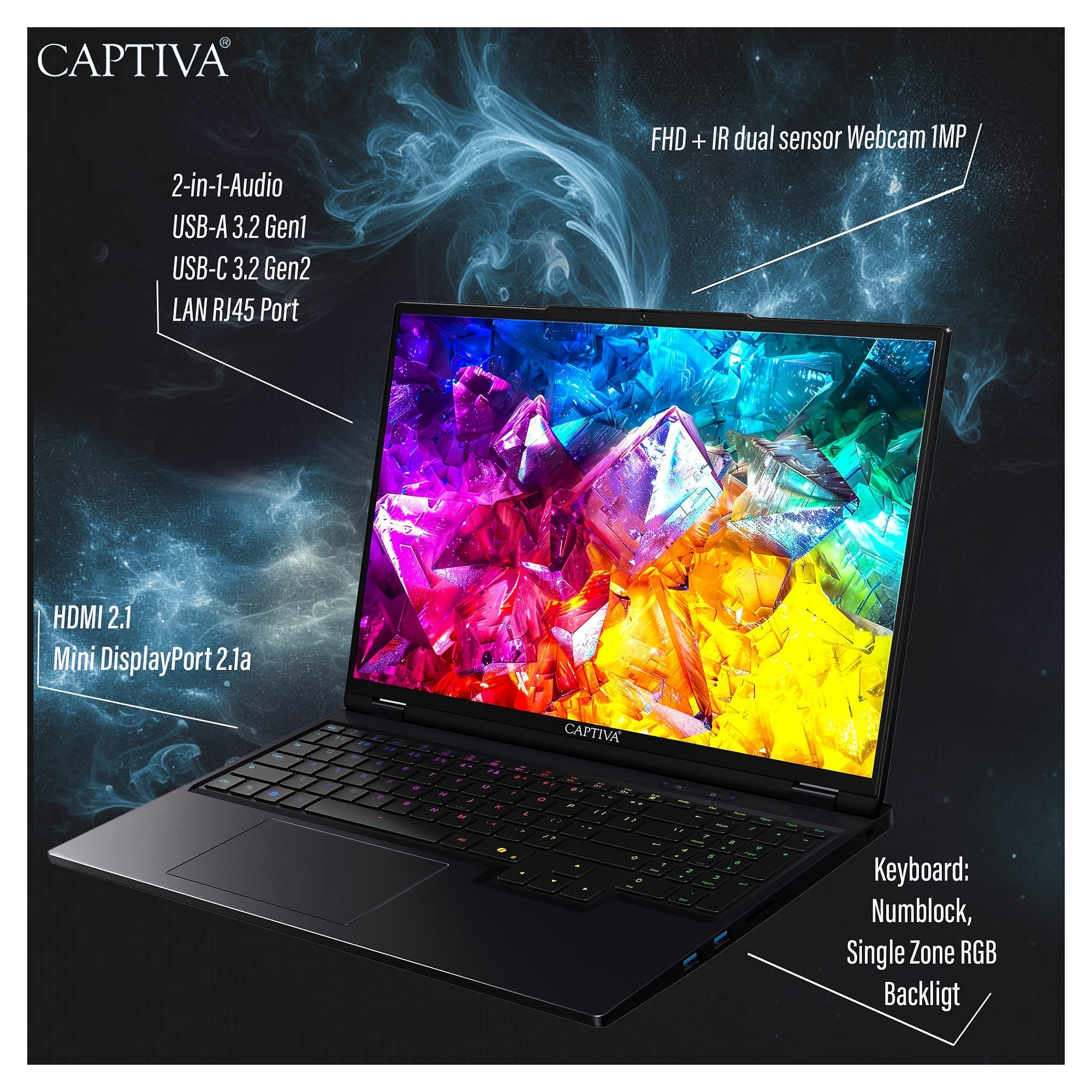 Laptop CAPTIVA Ultimate Gaming R95-062GE (16" IPS 240Hz WQXGA, Intel Core i9-14900HX, 64GB DDR5, 4TB SSD, NVIDIA GeForce RTX 4090, Windows 11 Home, Non-HR tipkovnica)-3