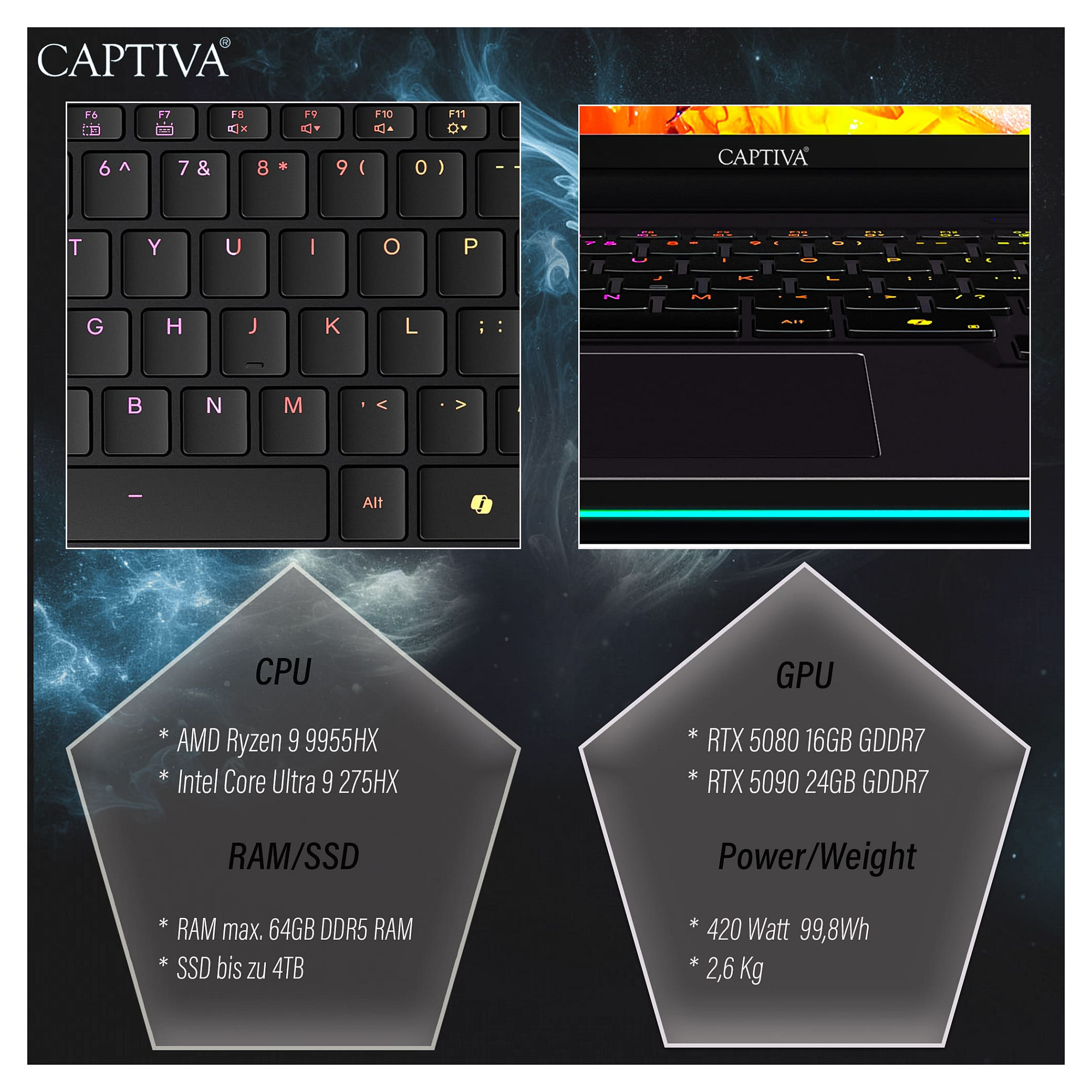 Laptop CAPTIVA Ultimate Gaming R95-062GE (16" IPS 240Hz WQXGA, Intel Core i9-14900HX, 64GB DDR5, 4TB SSD, NVIDIA GeForce RTX 4090, Windows 11 Home, Non-HR tipkovnica)-5