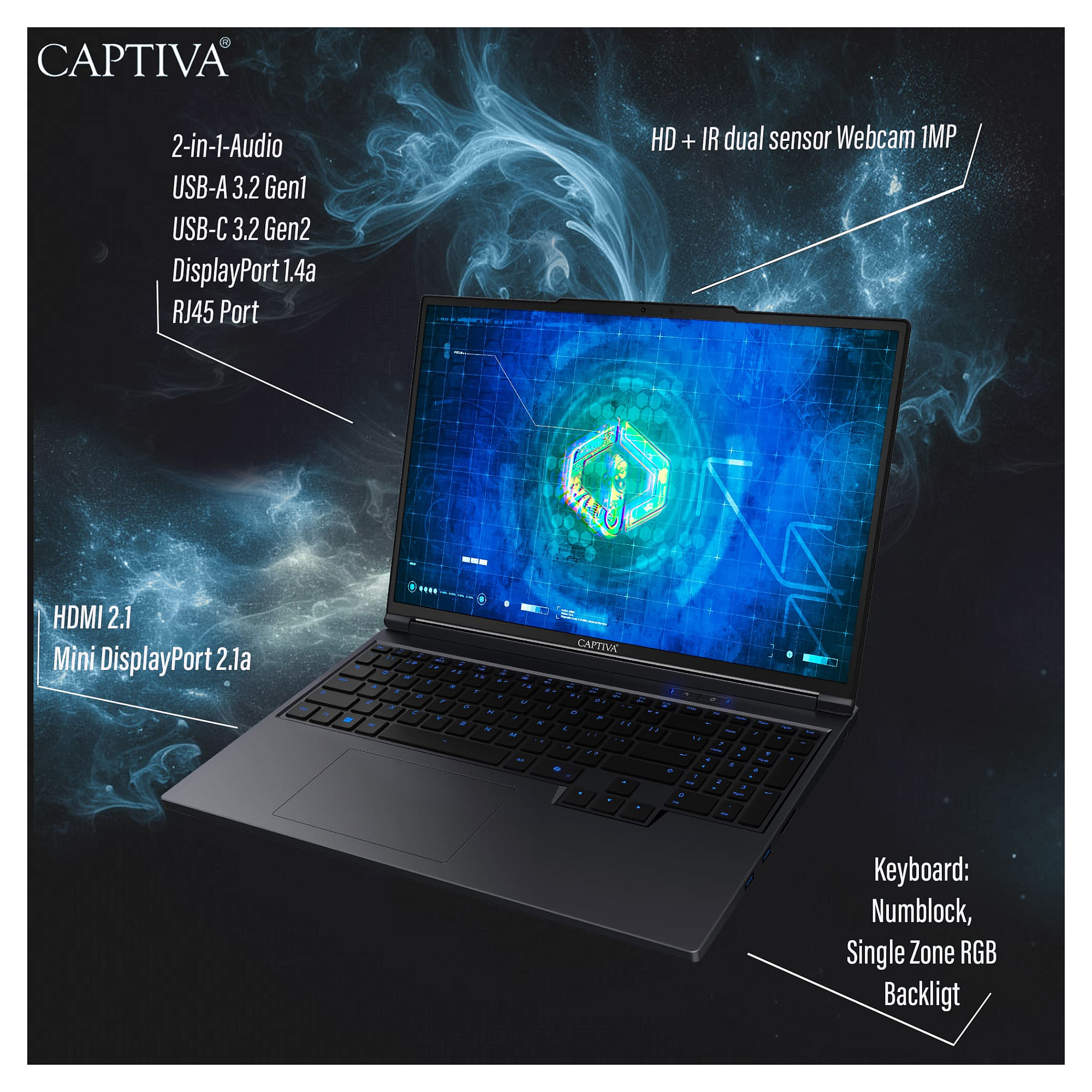 Laptop CAPTIVA Highend Gaming I79-480 (16" IPS WQXGA, Intel Core i9-14900HX, 32GB, 1TB SSD, GeForce RTX 4070, Windows 11 Home, Non-HR tipkovnica, siva)-3