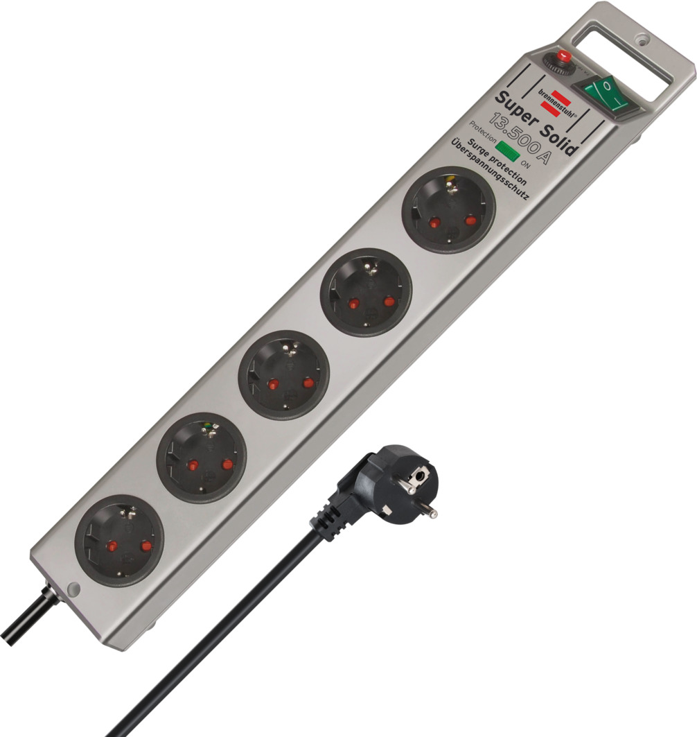 Produžni kabel BRENNENSTUHL Super-Solid 13.500A (5 utičnica, 2,5 m, prenaponska zaštita, srebrna boja)-0