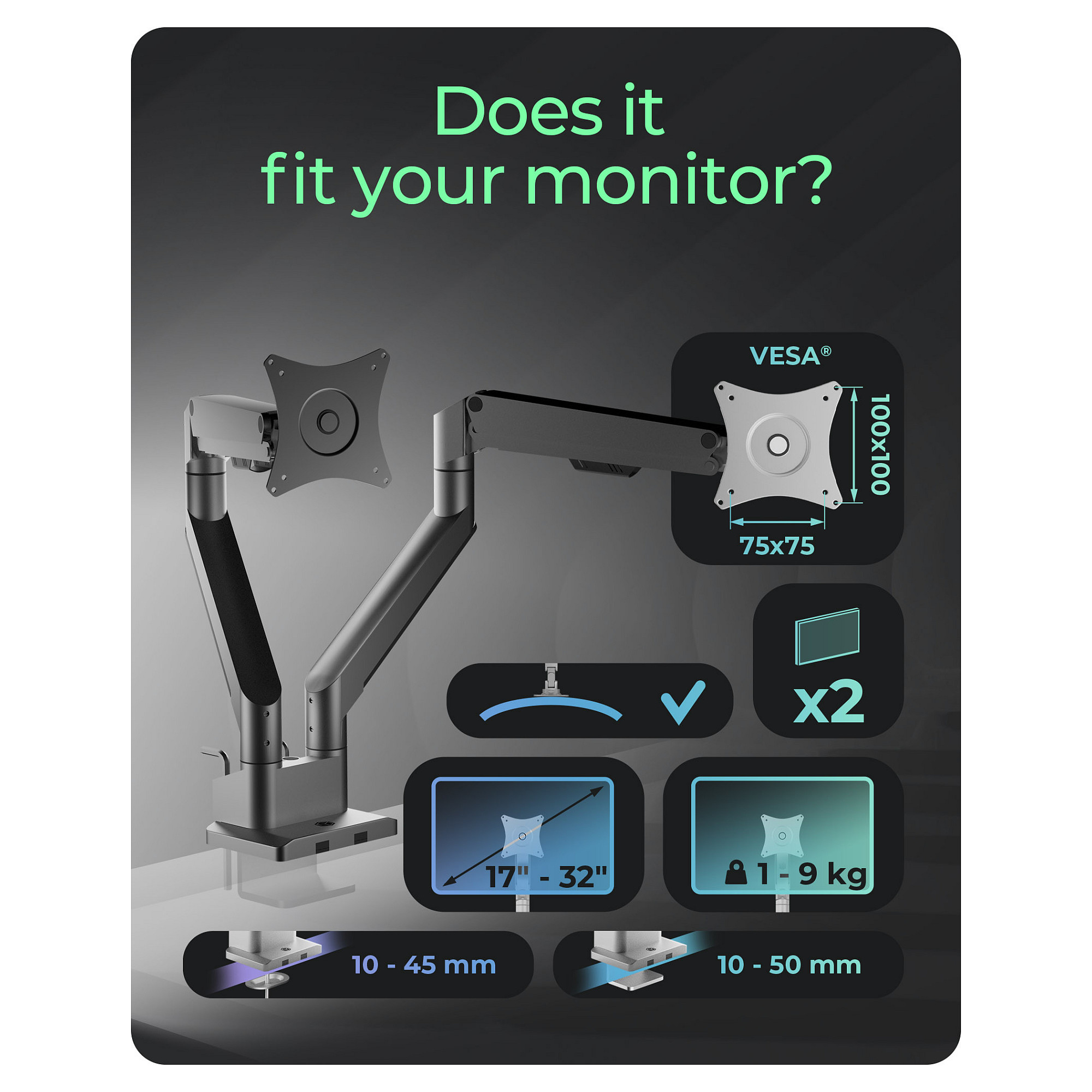 Stalak za monitor ICY BOX IB-MS524-T, za 2 monitora do 32", s plinskom oprugom-5