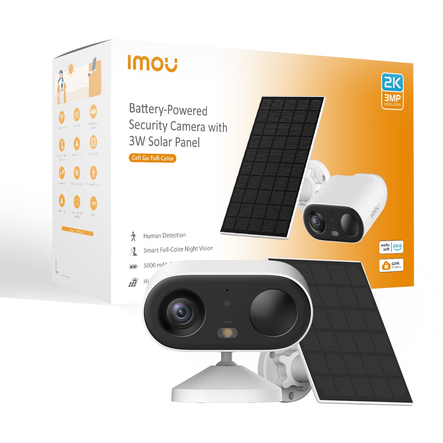 Nadzorna kamera IMOU Cell Go Full Color KIT, 3MP, baterijska, Wi-Fi, IP65, solarni panel-0