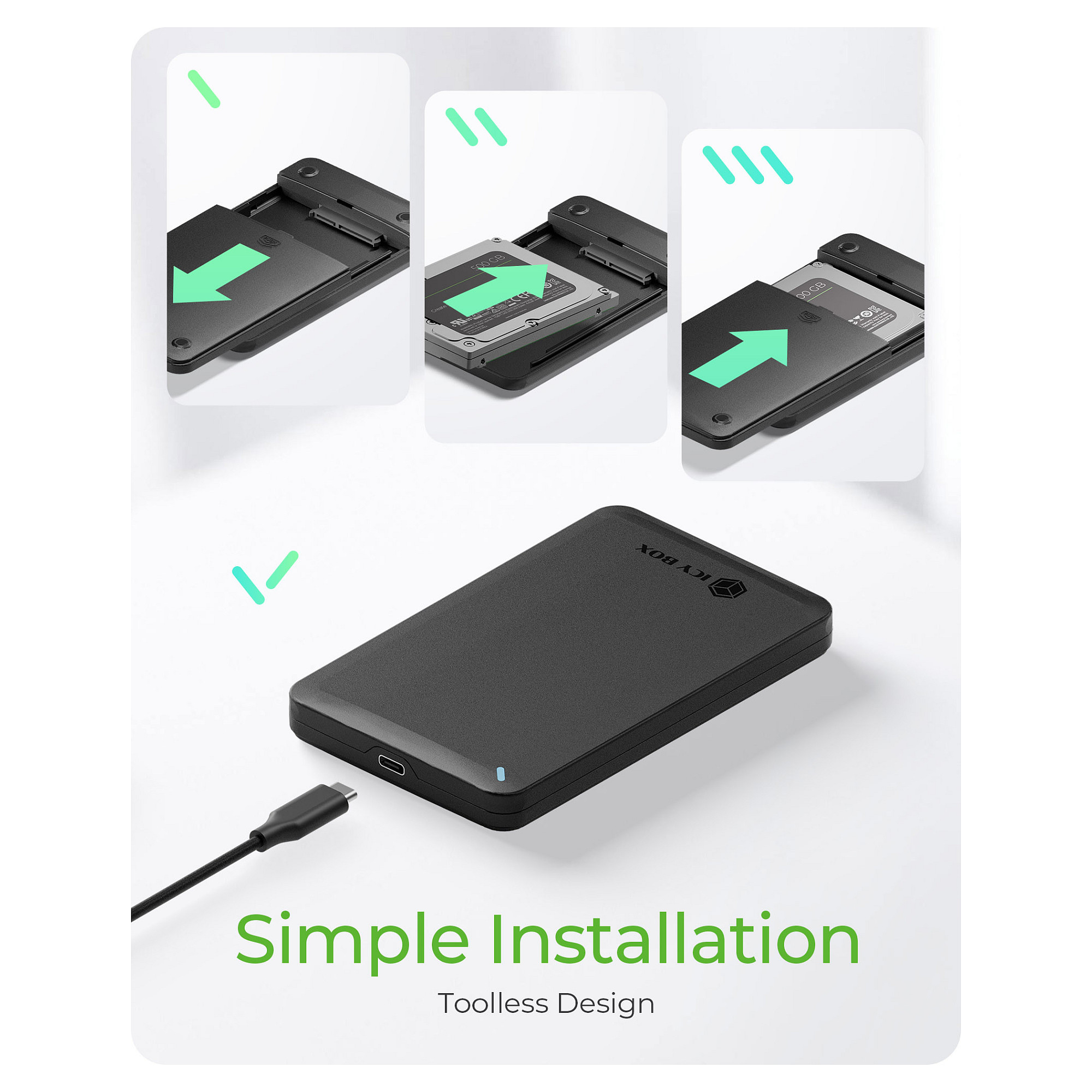 Vanjsko kućište za 2.5" disk ICY BOX IB-201T-CU31, USB-C 3.1 Gen 2, prozirno-5