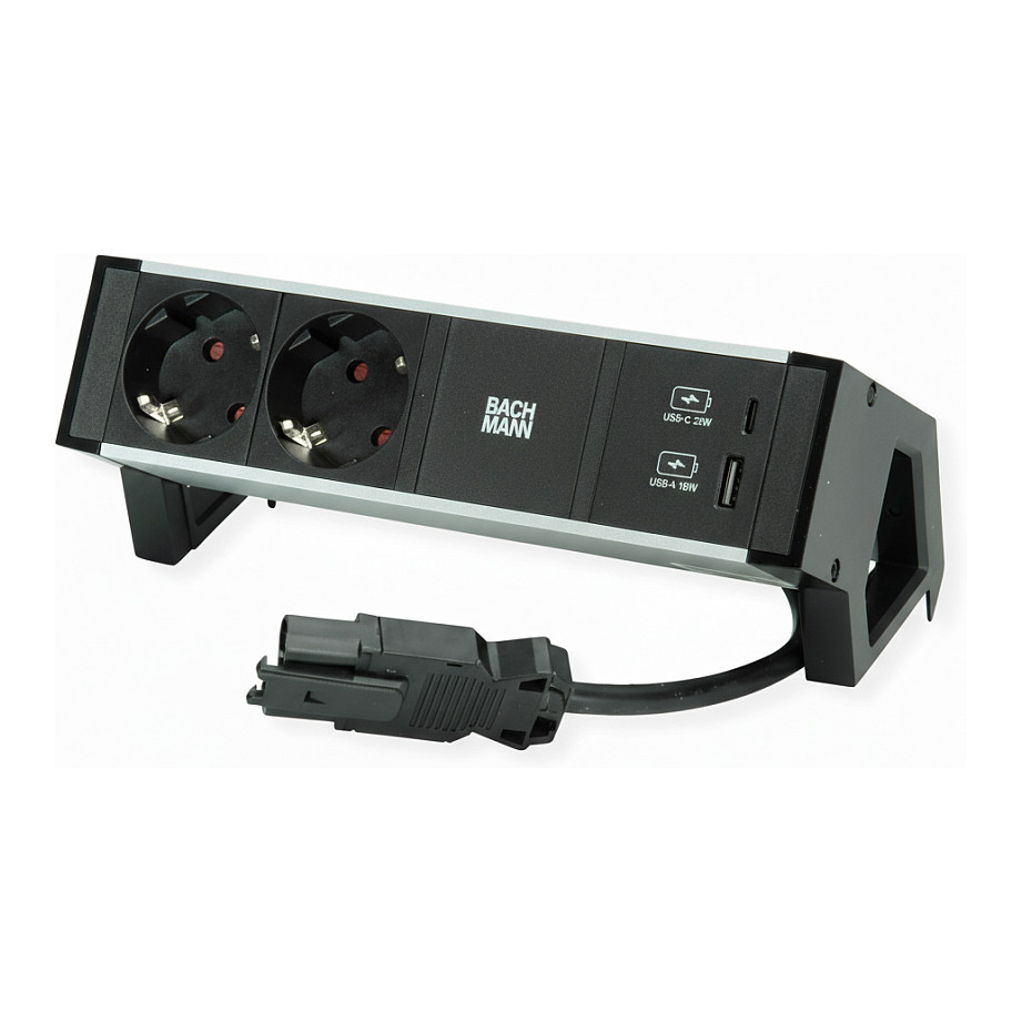 Stolna ugradbena utičnica BACHMANN DESK 2 (2x šuko, 2x USB-C 100W PD, crna)-0