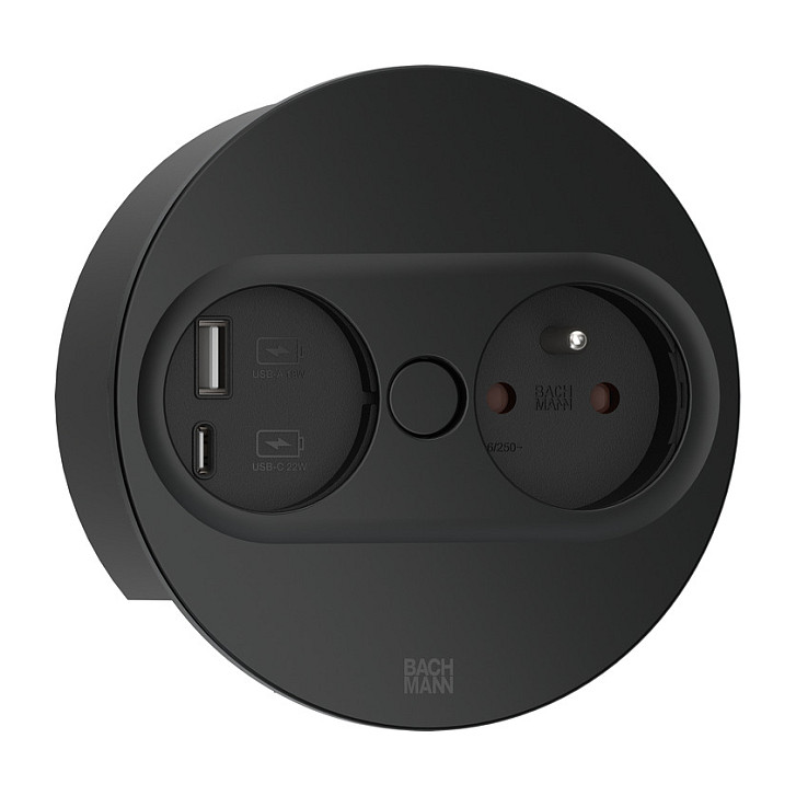 Ugradbena utičnica BACHMANN TWIST 2 (1x šuko, 1x USB A/C 22W), crna