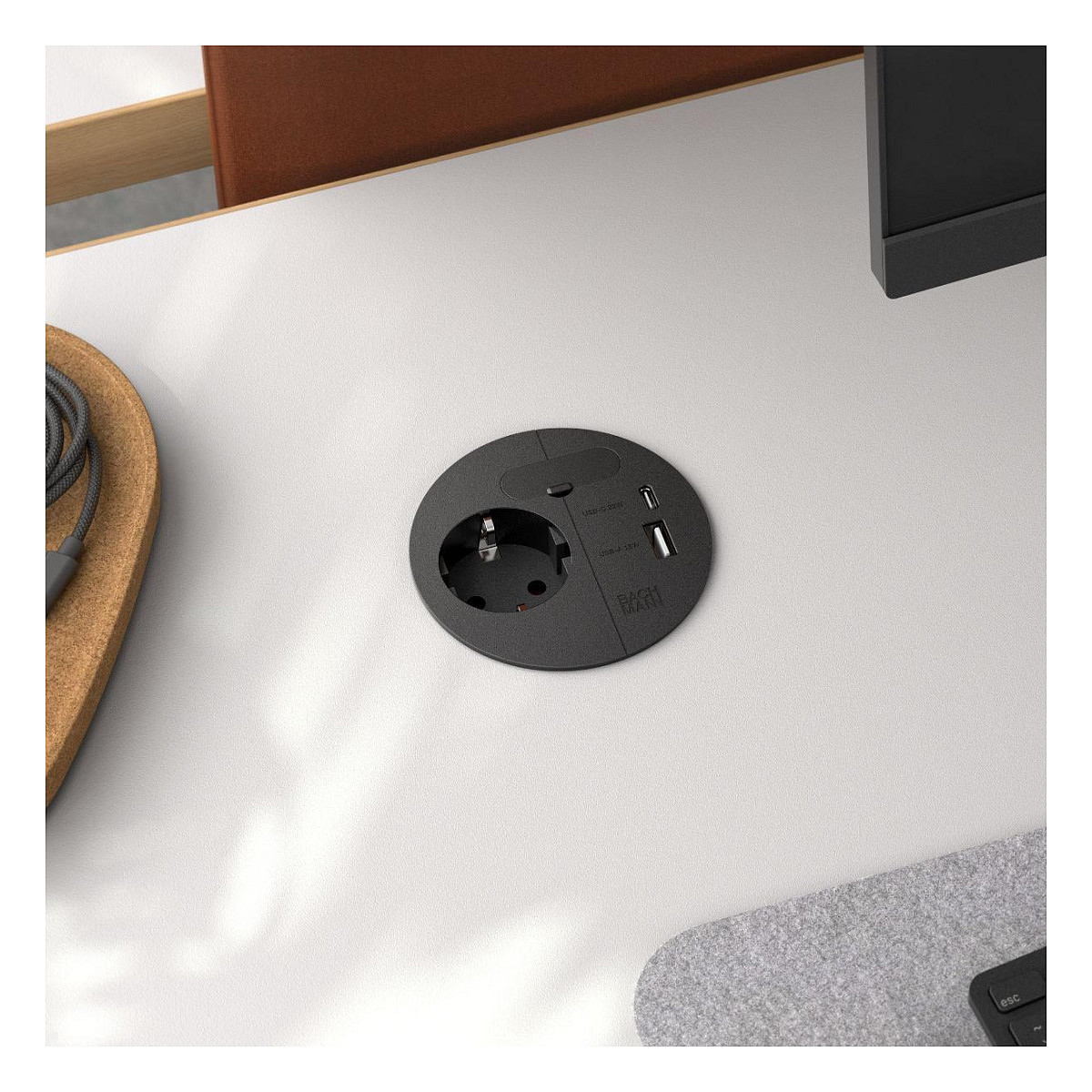 Ugradbena utičnica BACHMANN LOOP IN CHARGE, 1x Schuko, USB-A/C 22W, 2.0m kabel, crna-1