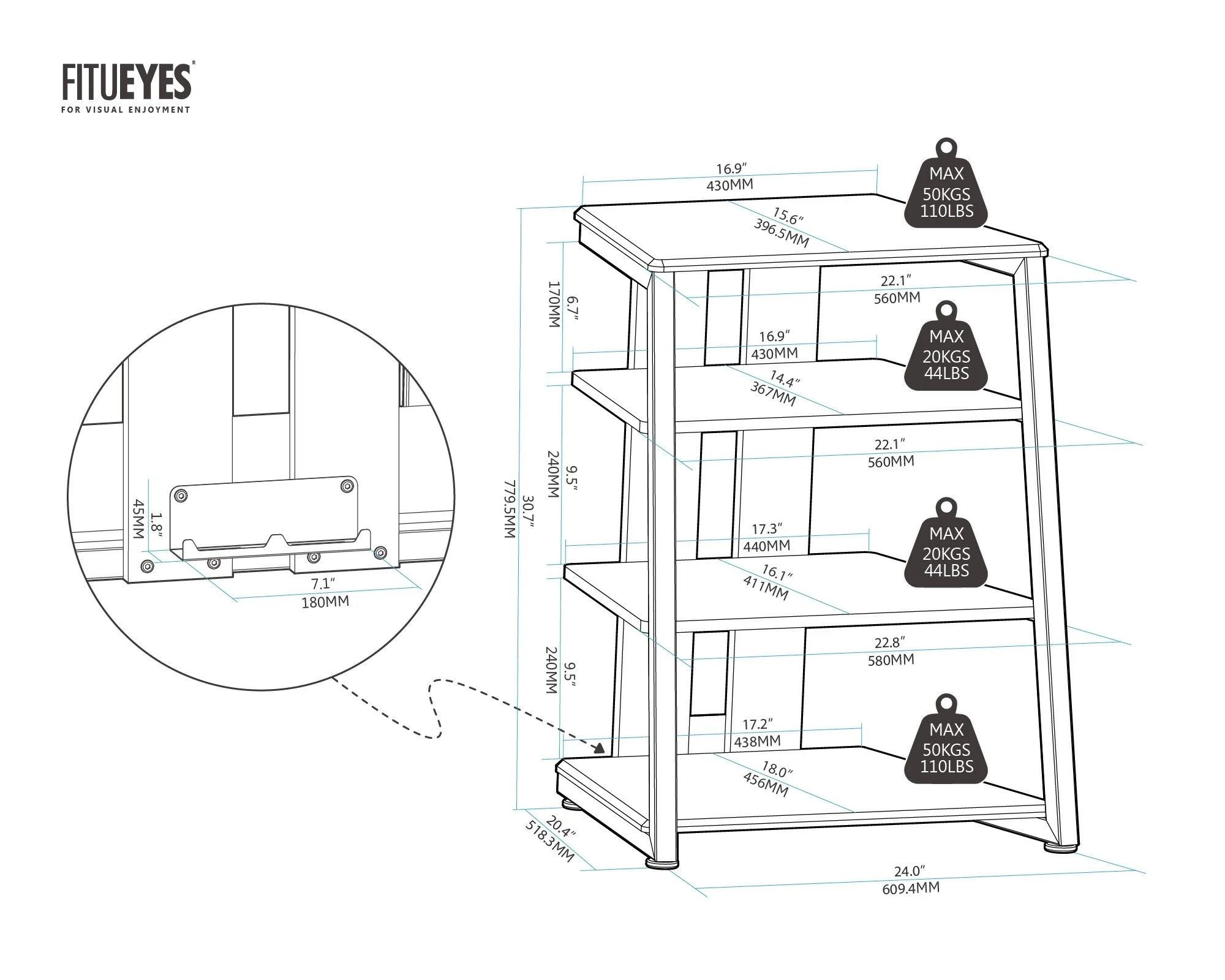 Stalak za Hi-Fi FITUEYES Eiffel AS07 crni-5