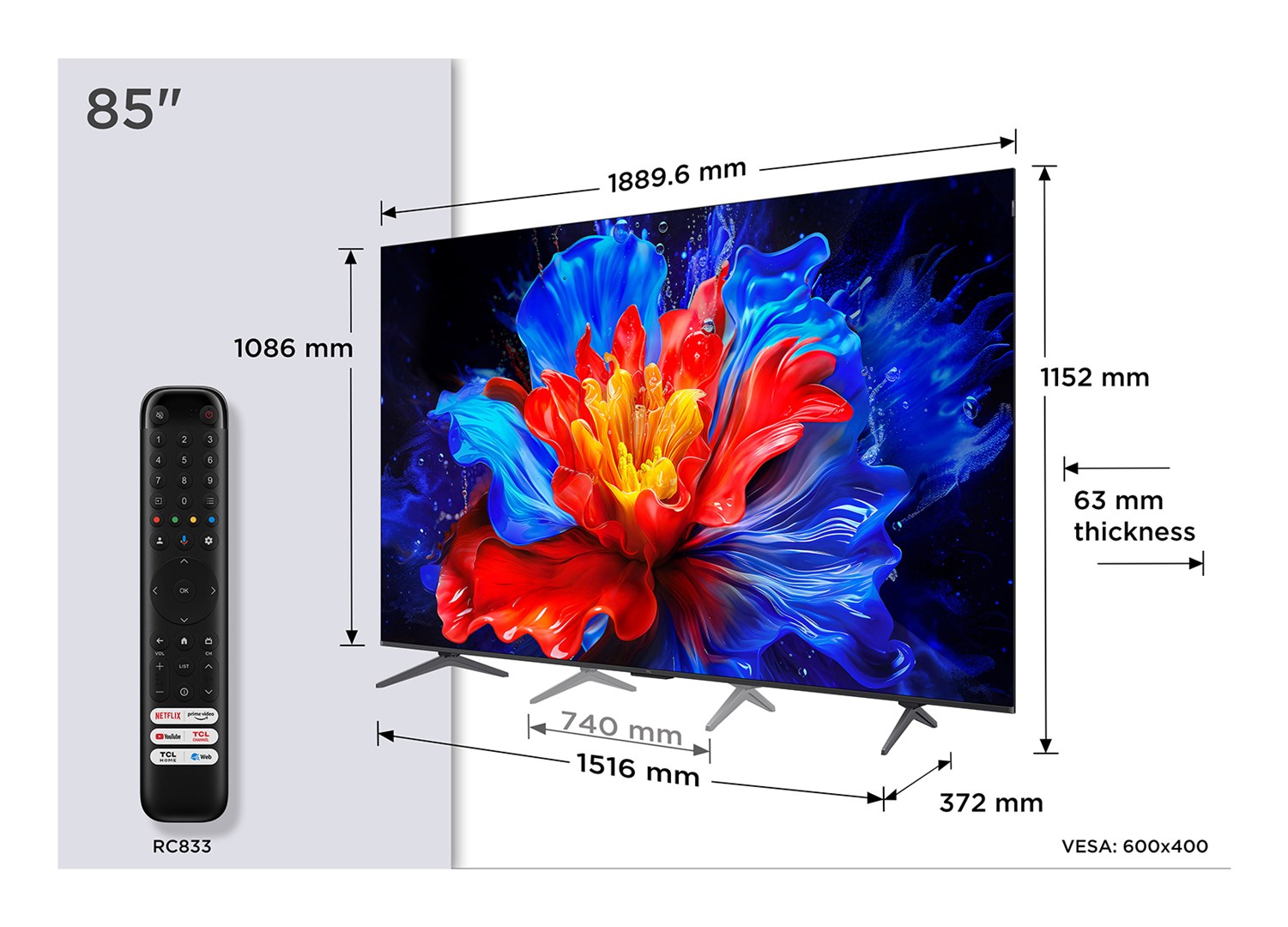 TV TCL 85P8K 85" (QLED 216 cm, 4K UHD, Google TV, HDR10+, Dolby Vision, DVB-T2/C/S2, crna boja)-6