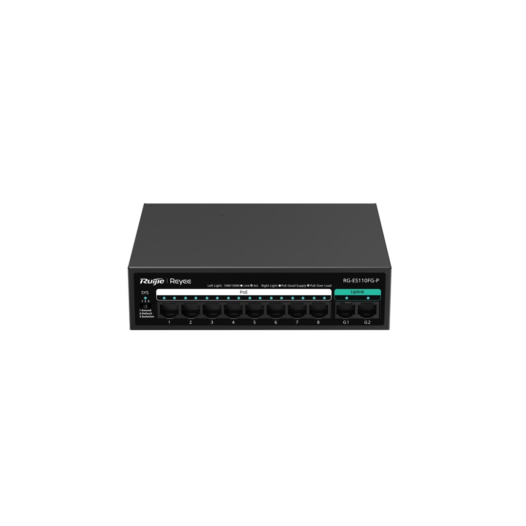 Mrežni switch RUIJIE RG-ES110FG-P, 8x FE PoE+, 2x GE Uplink, Unmanaged
