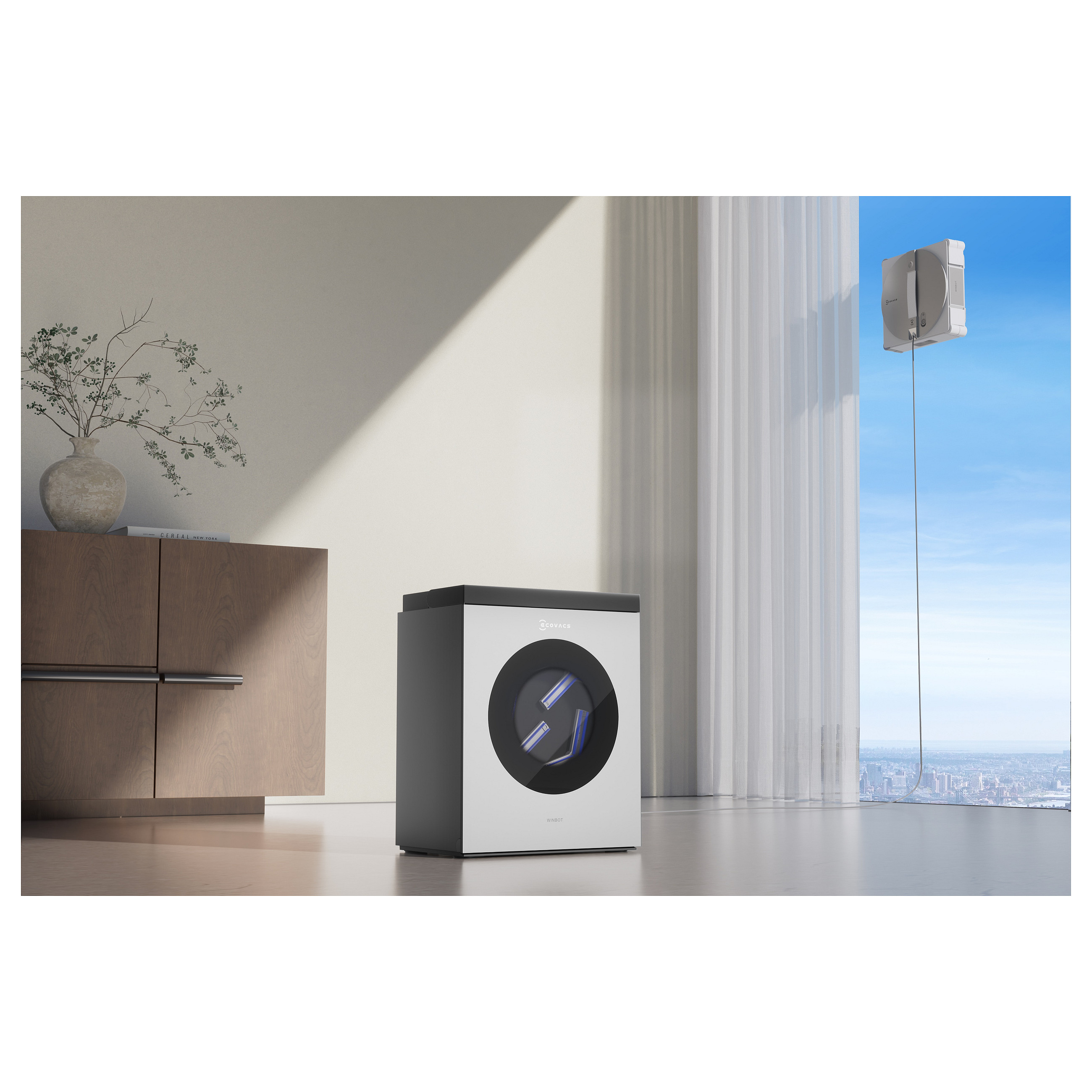 Robotski čistač prozora ECOVACS WINBOT W3 OMNI (WIN-SLAM 5.0, 8000 Pa, OMNI stanica, bijela boja)-46