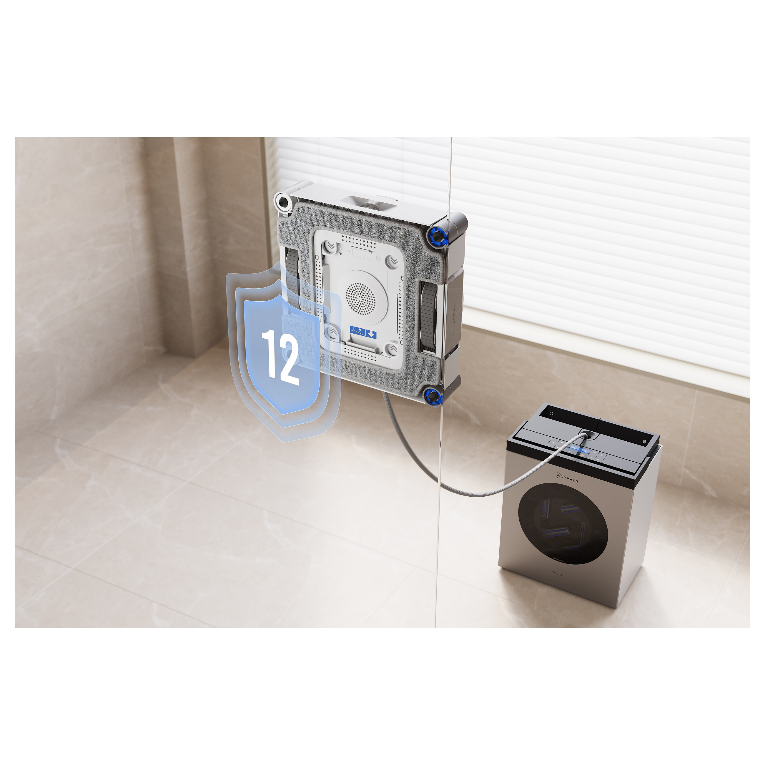 Robotski čistač prozora ECOVACS WINBOT W3 OMNI (WIN-SLAM 5.0, 8000 Pa, OMNI stanica, bijela boja)-47