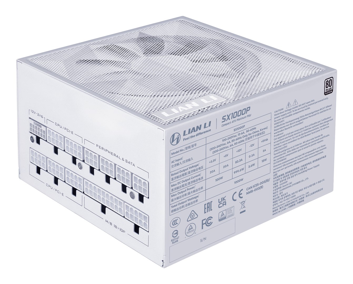 Napajanje LIAN LI SP1000 1000W SFX-L (80+ Platinum, bijela boja)-5