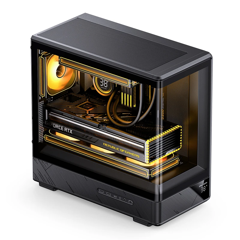Kućište za računalo JONSBO D200 (Micro-ATX, kaljeno staklo, mini zaslon) crna boja-3