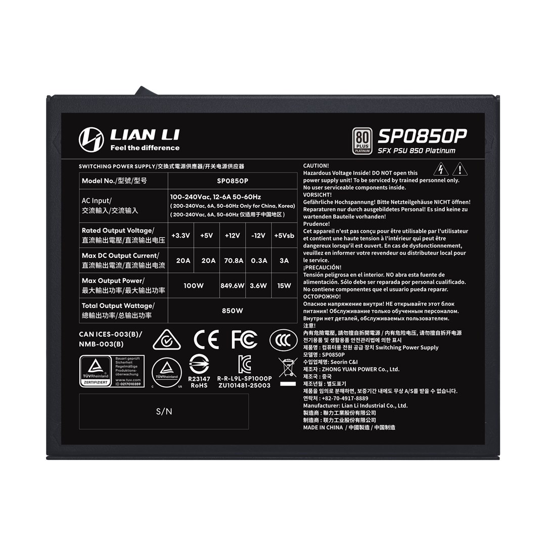 Napajanje LIAN LI SP850, 850W, 80+ Gold, SFX, crna boja-6