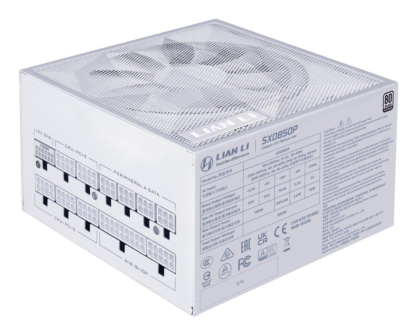 Napajanje LIAN LI SP850, 850W, SFX, 80+ Gold, modularno, bijela boja-5