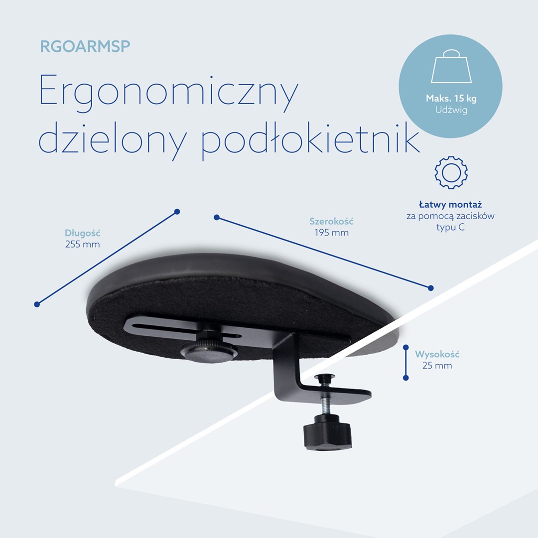 Ergonomski naslon za ruke R-GO Split Armrest, dvodijelni, crna boja-3