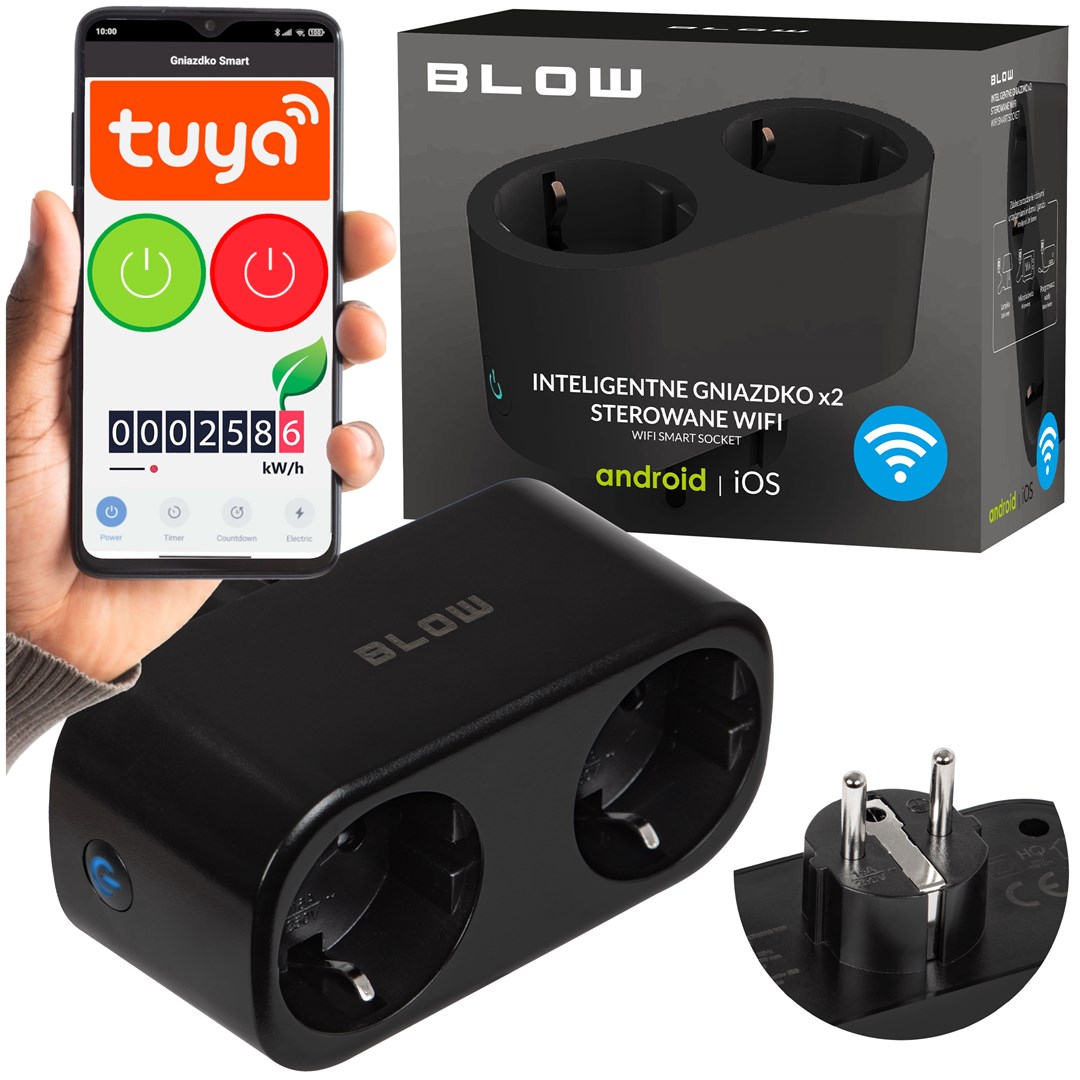 TUYA WiFi-controlled double smart socket, black-0