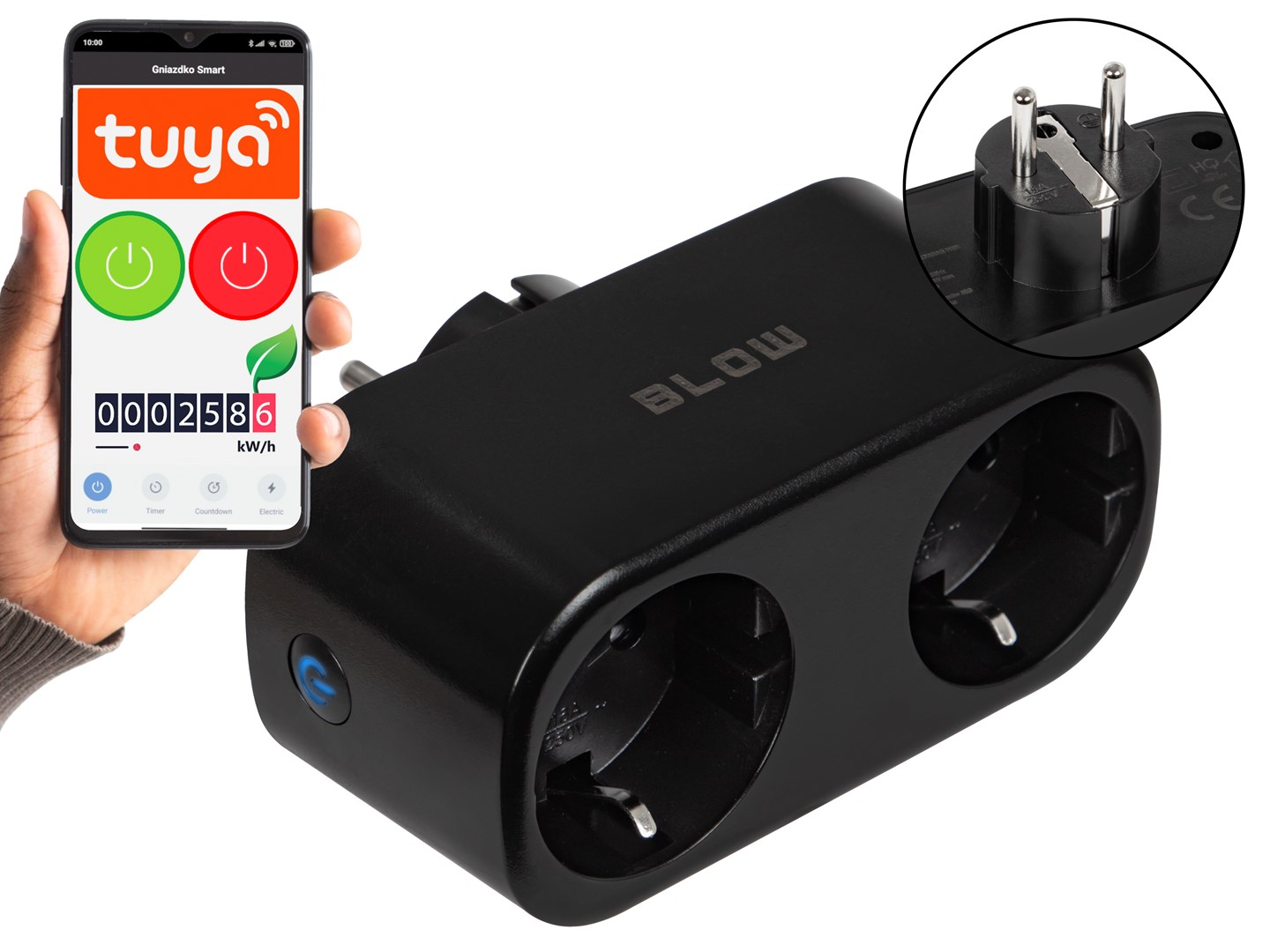 TUYA WiFi-controlled double smart socket, black-4