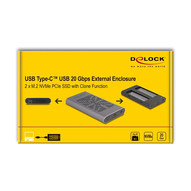 Vanjsko kućište DELOCK za 2x M.2 NVMe SSD s funkcijom kloniranja, USB-C 20 Gbps-4