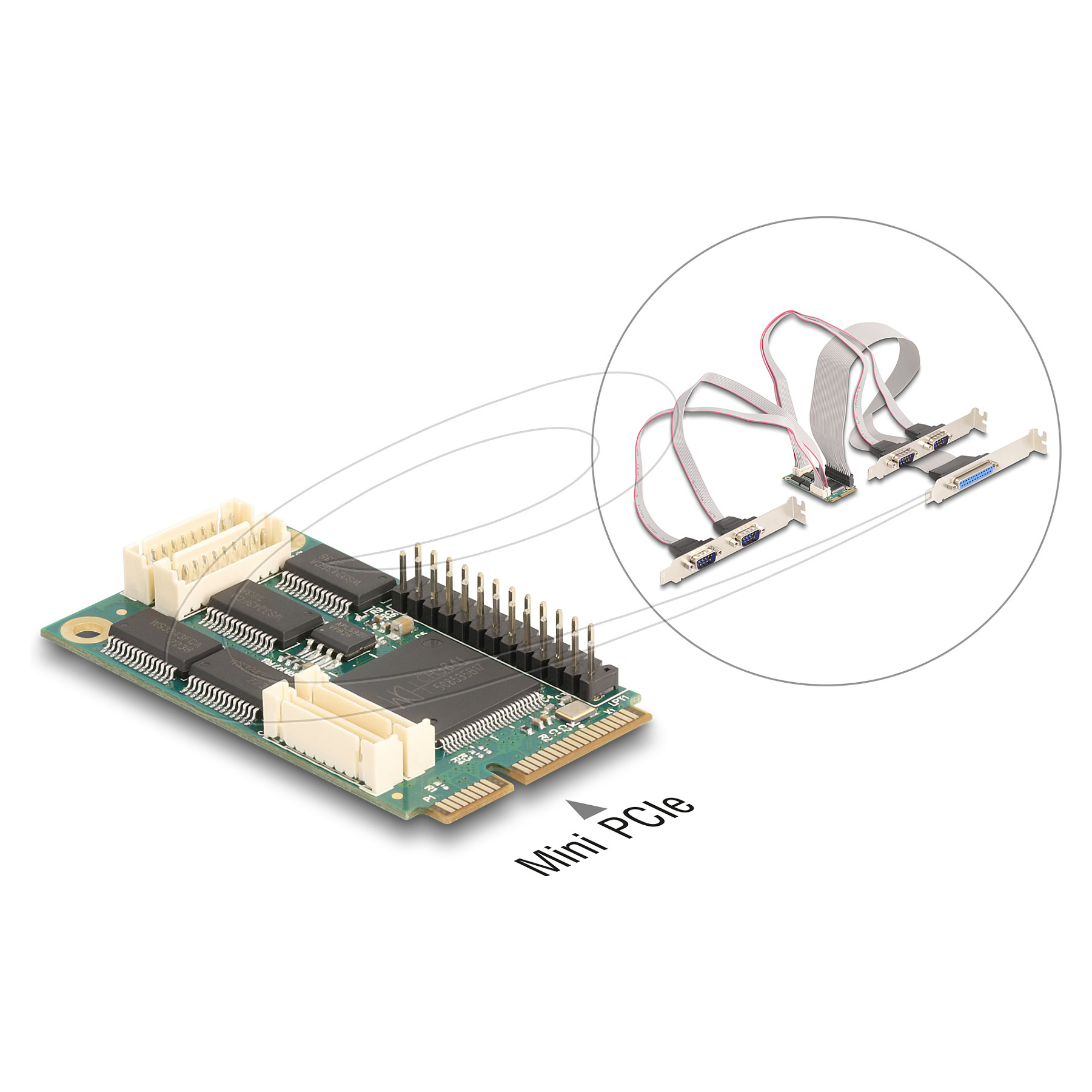 DELOCK Mini PCIe kartica za proširenje (4x Serijski RS-232, 1x Paralelni)-1
