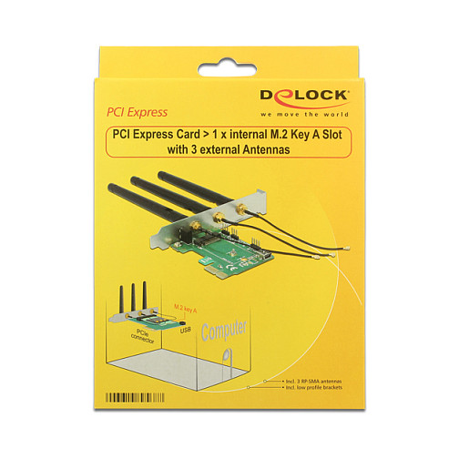 Adapter DELOCK PCI Express x1 na M.2 Key A utor s 3 vanjske antene-3