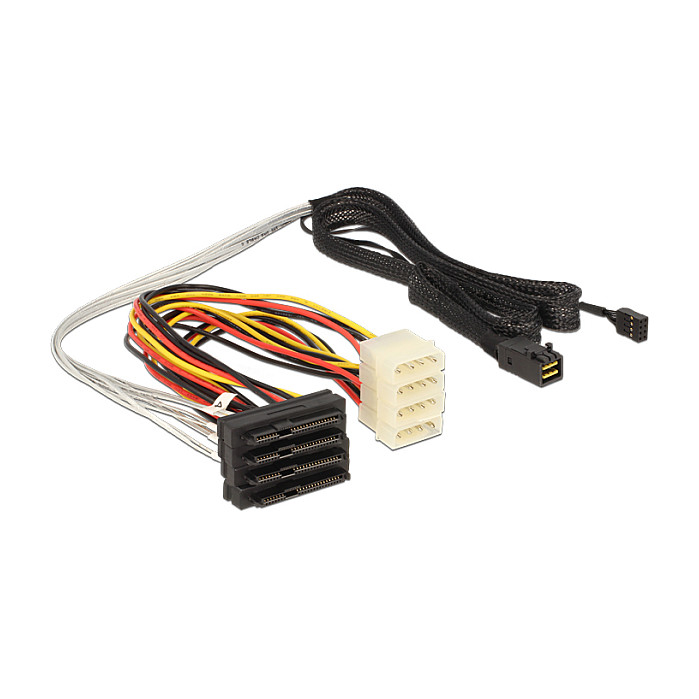 Kabel DELOCK Mini SAS HD SFF-8643 na 4x SAS SFF-8482 + napajanje, 1 m