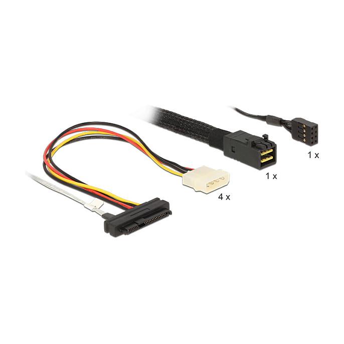 Kabel DELOCK Mini SAS HD SFF-8643 na 4x SAS SFF-8482 + napajanje, 1 m-1