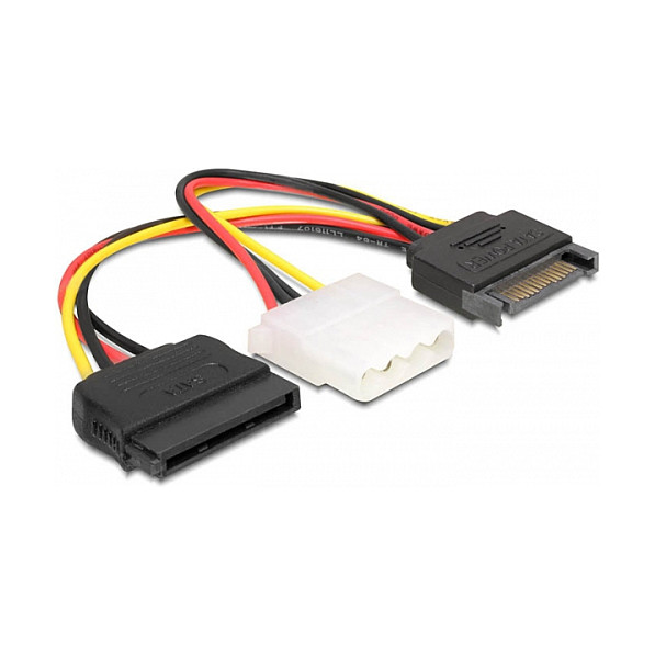 Kabel za napajanje DELOCK SATA 15-pin na 4-pin Molex + SATA 5-pin (15 cm)