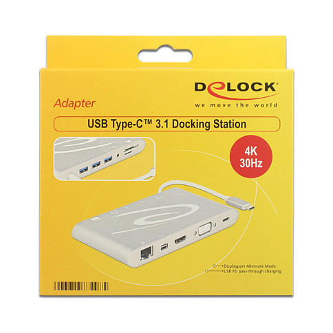 USB-C Docking Stanica DELOCK 4K (DP, HDMI, VGA, LAN, USB 3.0) srebrna boja-2
