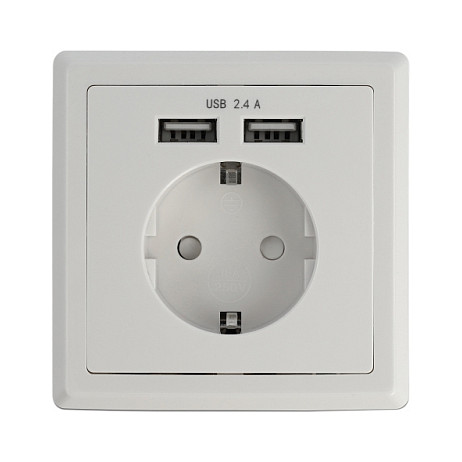 Ugradbena utičnica DELOCK s 2x USB-A punjačem 2.4 A, bijela boja-1