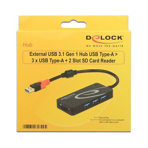 USB Hub DELOCK 3-portni s čitačem kartica (USB 3.1 Gen 1)-1