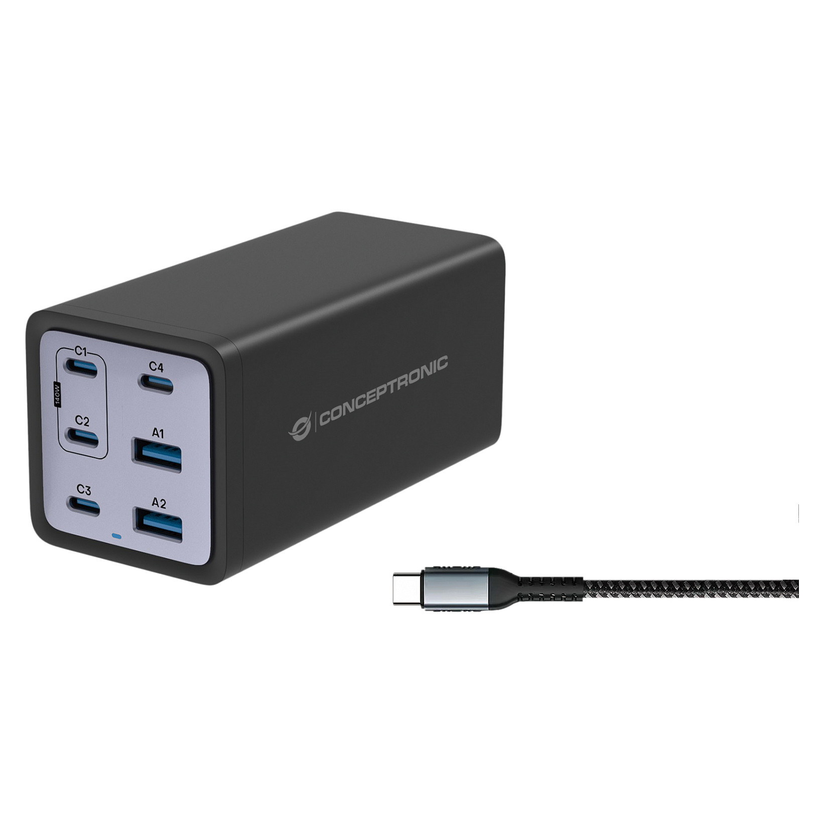 Punjač CONCEPTRONIC ALTHEA05B 6-portni GaN 200W (4x USB-C, 2x USB-A) crna boja-0