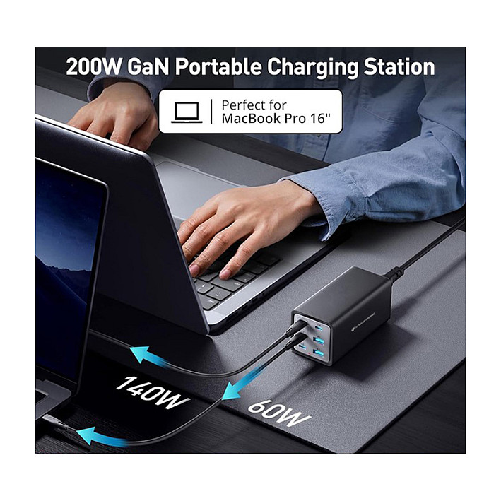 Punjač CONCEPTRONIC ALTHEA05B 6-portni GaN 200W (4x USB-C, 2x USB-A) crna boja-10
