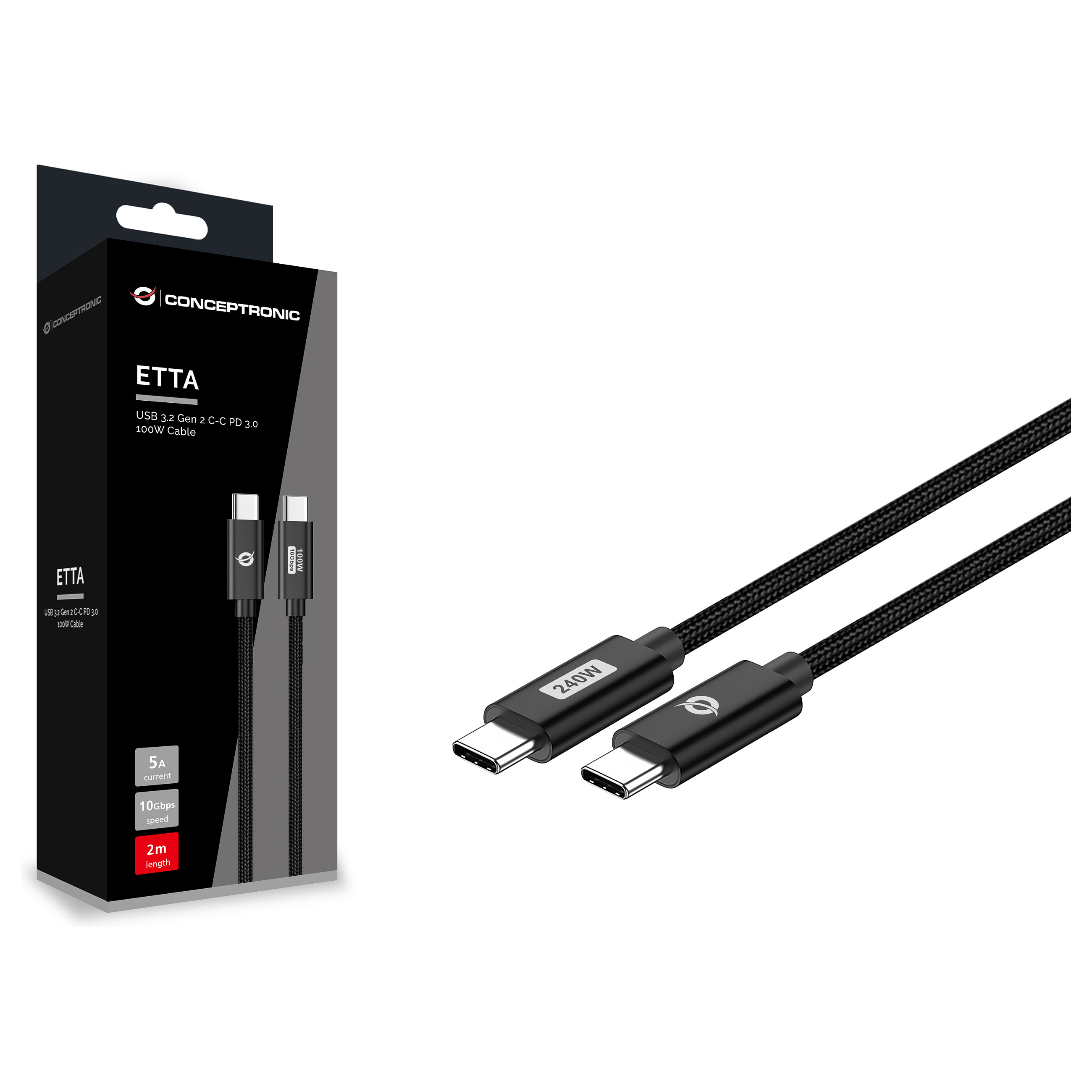 Conceptronic USB-C na USB-C kabel, 240W, 1.2m, crni-2