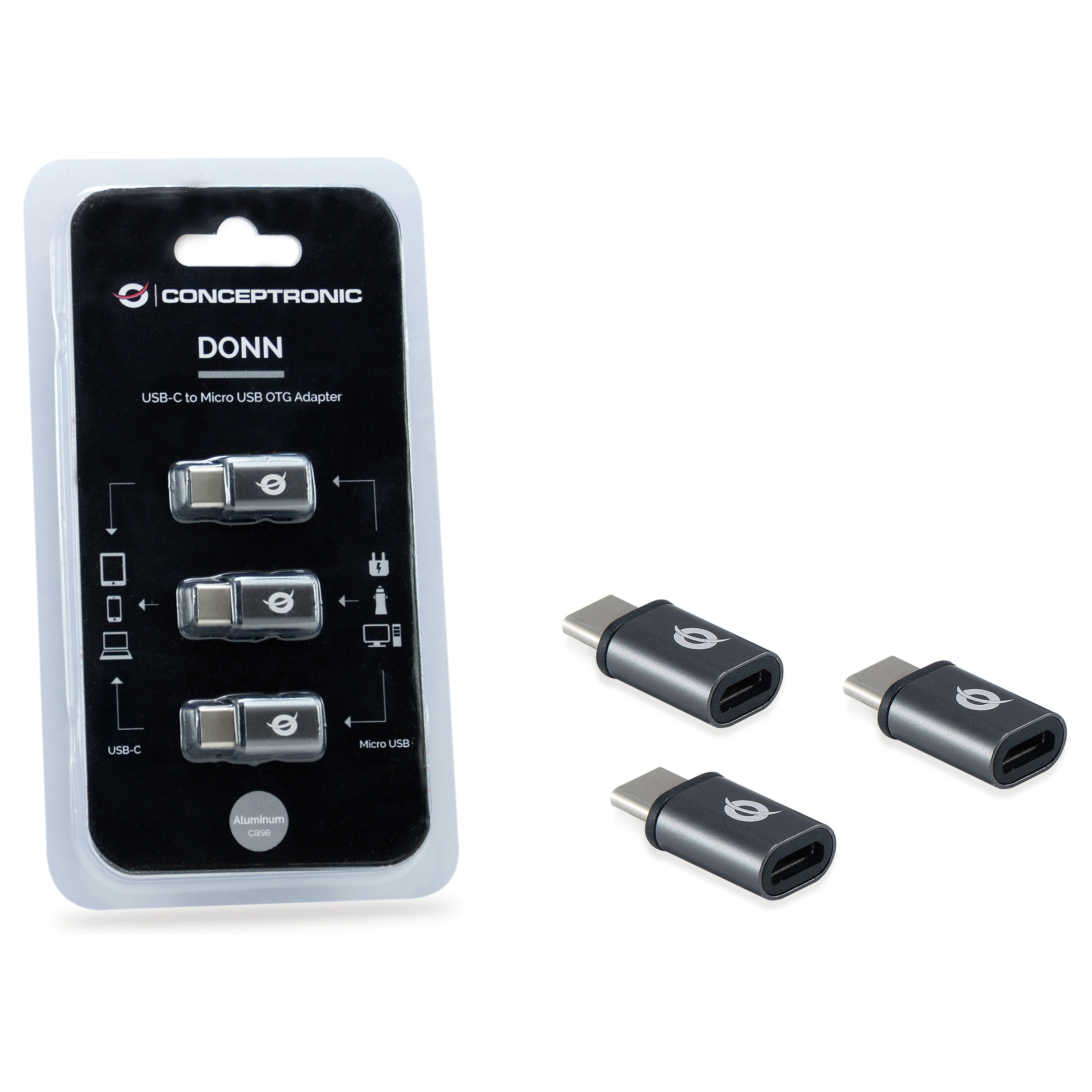 Conceptronic USB-C na Micro USB 2.0 OTG Adapter, 3 komada, sivi-3