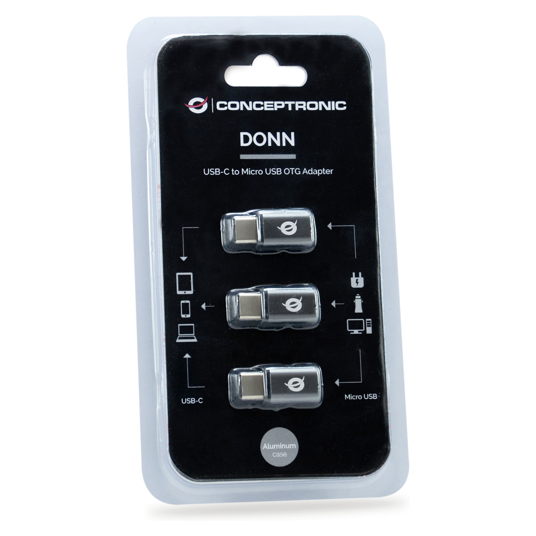 Conceptronic USB-C na Micro USB 2.0 OTG Adapter, 3 komada, sivi-4