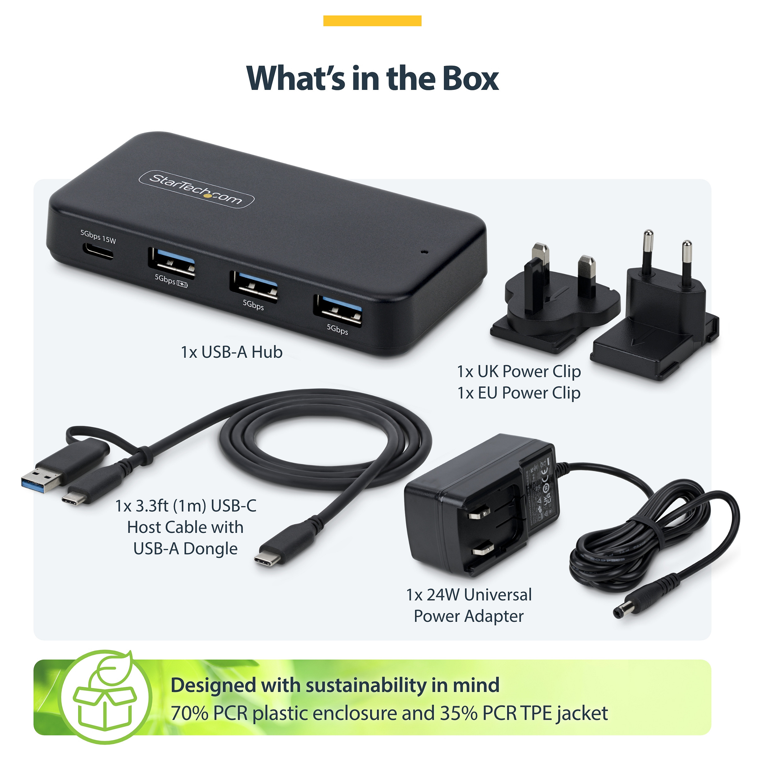 USB Hub STARTECH 4-portni 5Gbps (1x USB-C, 3x USB-A) - HB30C3A1CFS-3