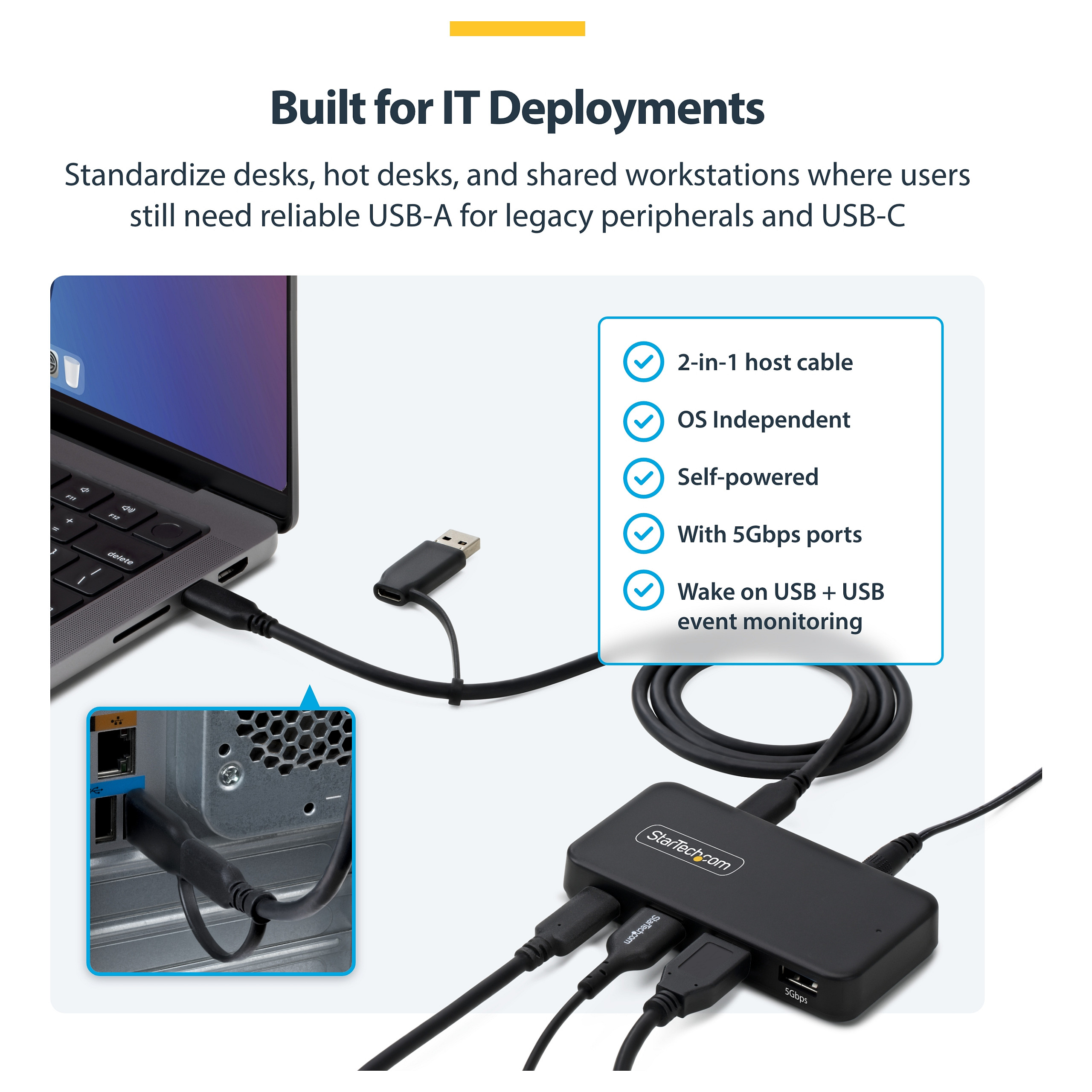 USB Hub STARTECH 4-portni 5Gbps (1x USB-C, 3x USB-A) - HB30C3A1CFS-7