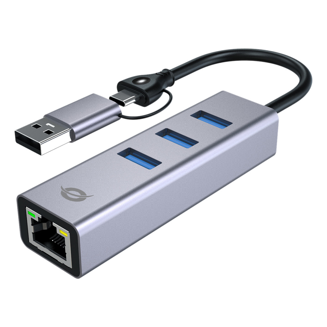 Conceptronic USB-C/A 3.0 na Gigabit Ethernet i 3-portni USB 3.0 Hub Adapter, Sivi-0